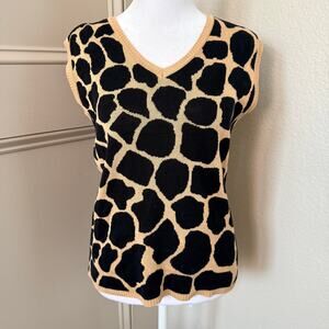 Vintage Neiman Marcus Exclusive Giraffe Print Silk Sweater Vest Black Tan M